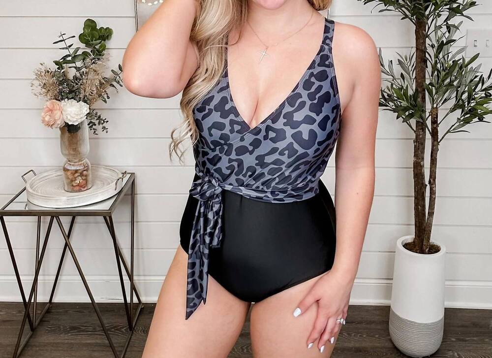 NEW MACK & MAL vacay for life one piece swimsuit in black leopard